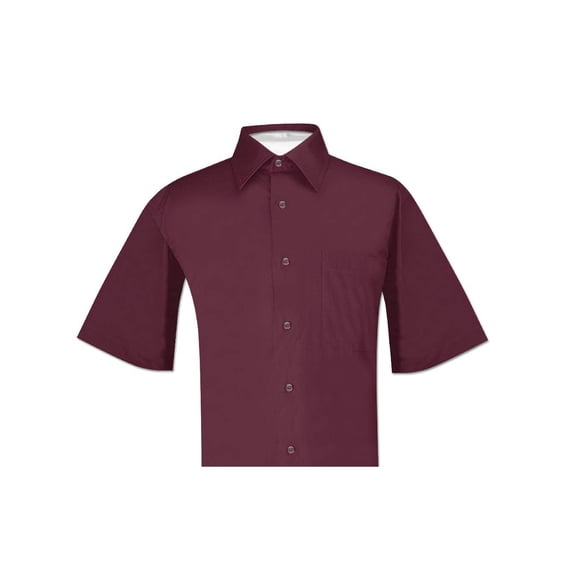 Biagio 100% Cotton Men's Short Sleeve Solid BURGUNDY Color Dress Shirt size XL