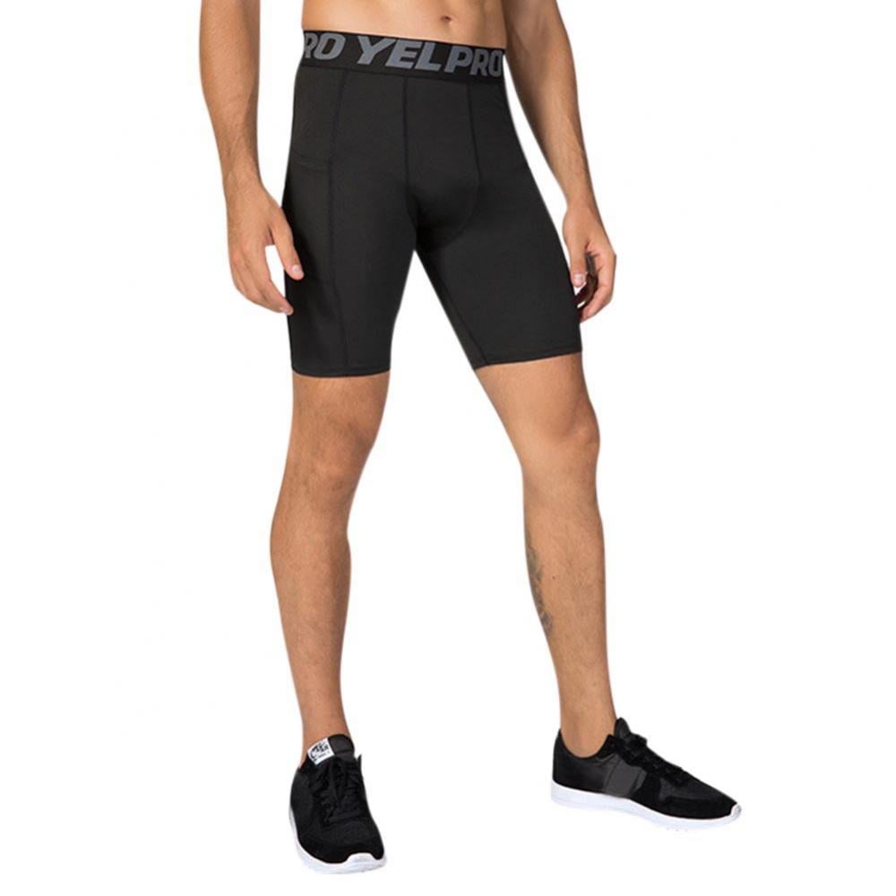 EARGFM Men's Compression Pockets Running Workout Cool Dry Sports Spandex Bike Riding Shorts Tights Underwear 