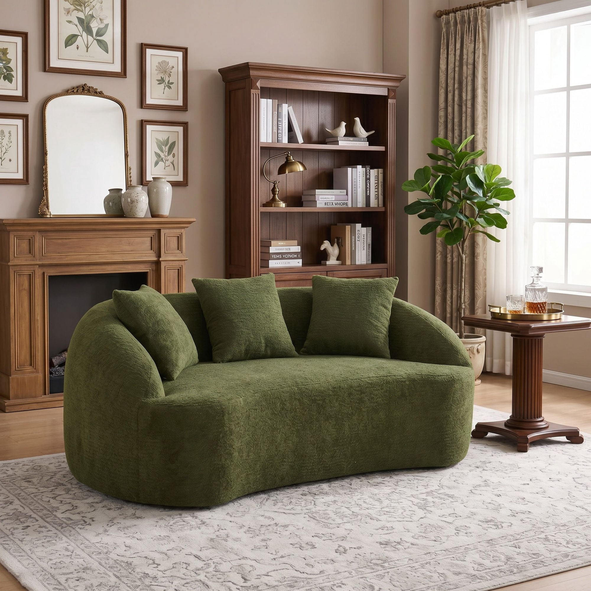 Sailvan Curved Modern Boneless 2-Seater Chenille Sofa Loveseat with 3 Pillows