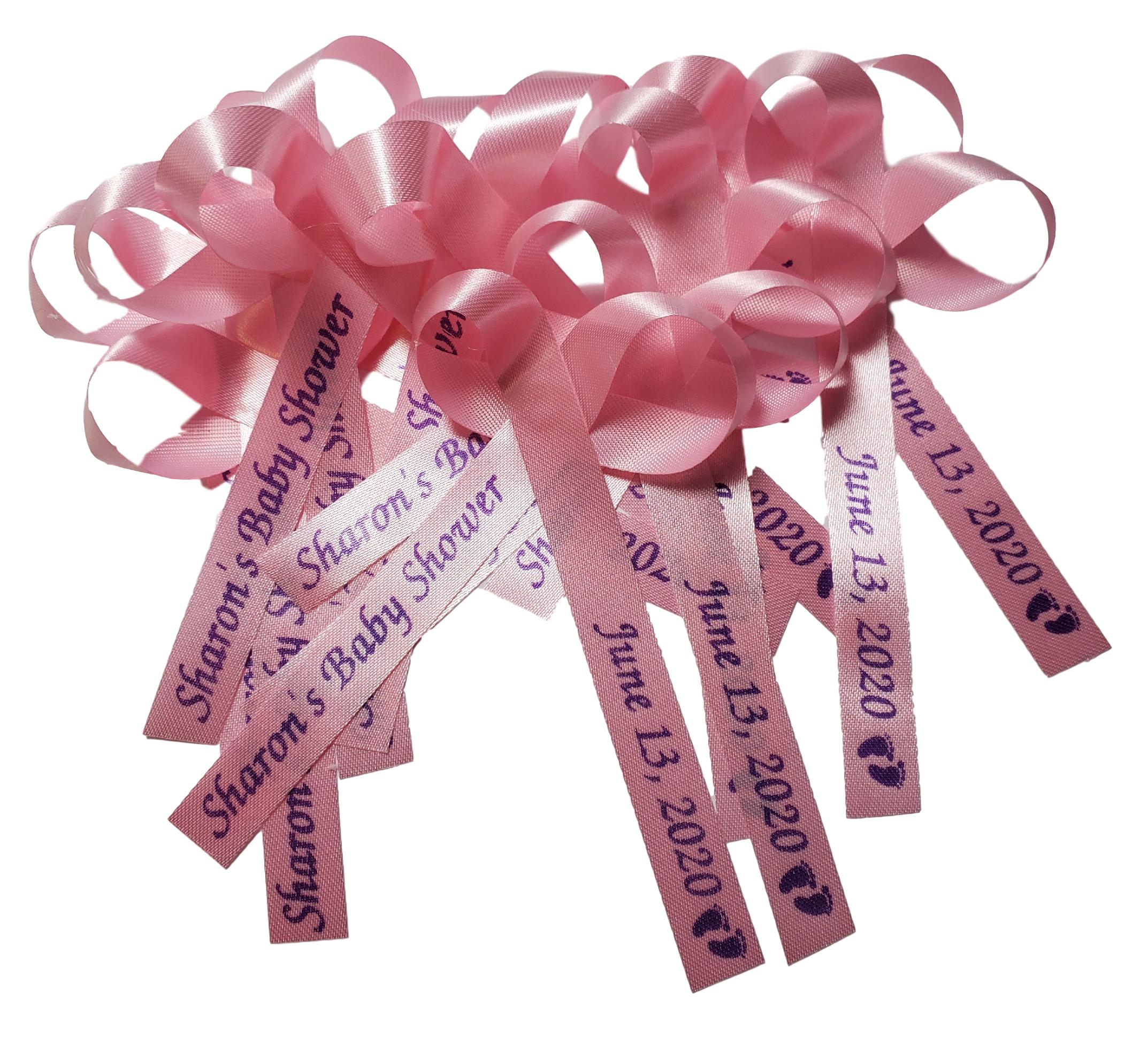 Personalized Ribbons Baby Bridal Shower Wedding Favors Custom Made Pink Bows Name