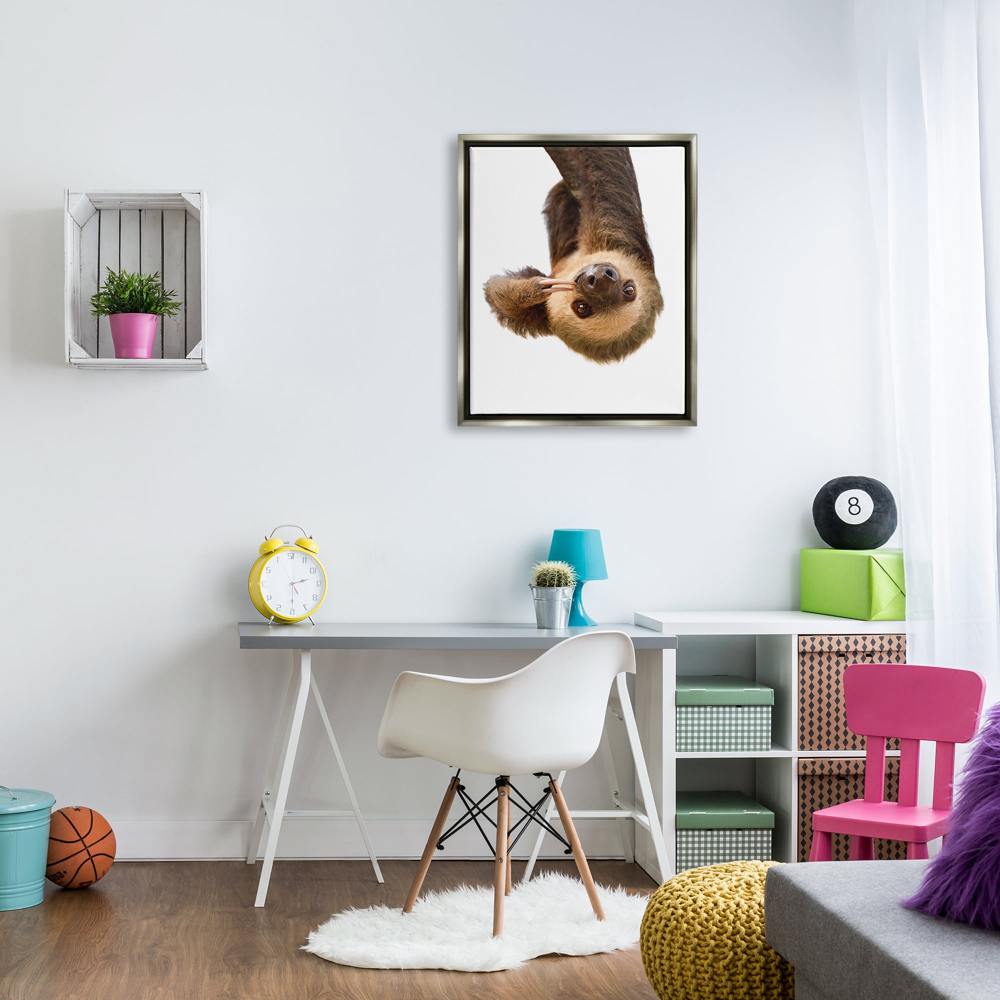 Stupell Industries Upside-down Sloth Portrait Animals & Insects Painting Gray Floater Framed Art Print Wall Art, 25 x 31