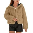 thumbnail image 2 of gbyLJF Womens Faux Fur Coats Solid Color Long Sleeve Hooded Cardigan Winter Casual Short Fuzzy Outwear Jackets, 2 of 9
