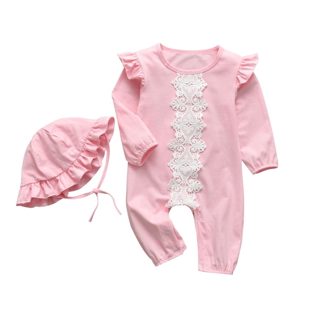 Mameluco De Manga Larga Con Diadema 2 Piezas Para Bebés Recién Nacidos Para Niñas De 0 A 18 M