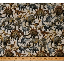 Cotton Dinosaurs Dinos Stonehenge Prehistoric World Kids Tan Cotton Fabric Print by the Yard (24744-12)