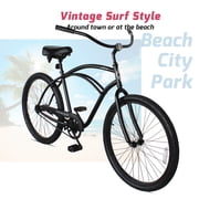 Tracer Beach Cruiser Bikes for Men, 26 Wheels, Single Speed, Coaster Brake, Hi-ten Steel Frame,Black,Moon-Type Handlebar