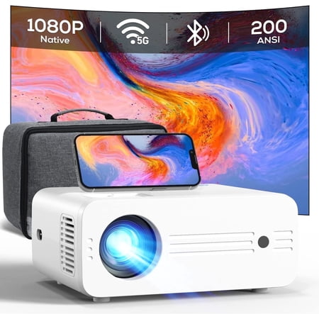 CocoBear Mini Projector 1080P Native 4K Supported, 5G WiFi Bluetooth Portable Projector with Carry Bag, 300" Display, Compatible with iOS Android TV Stick HDMI USB