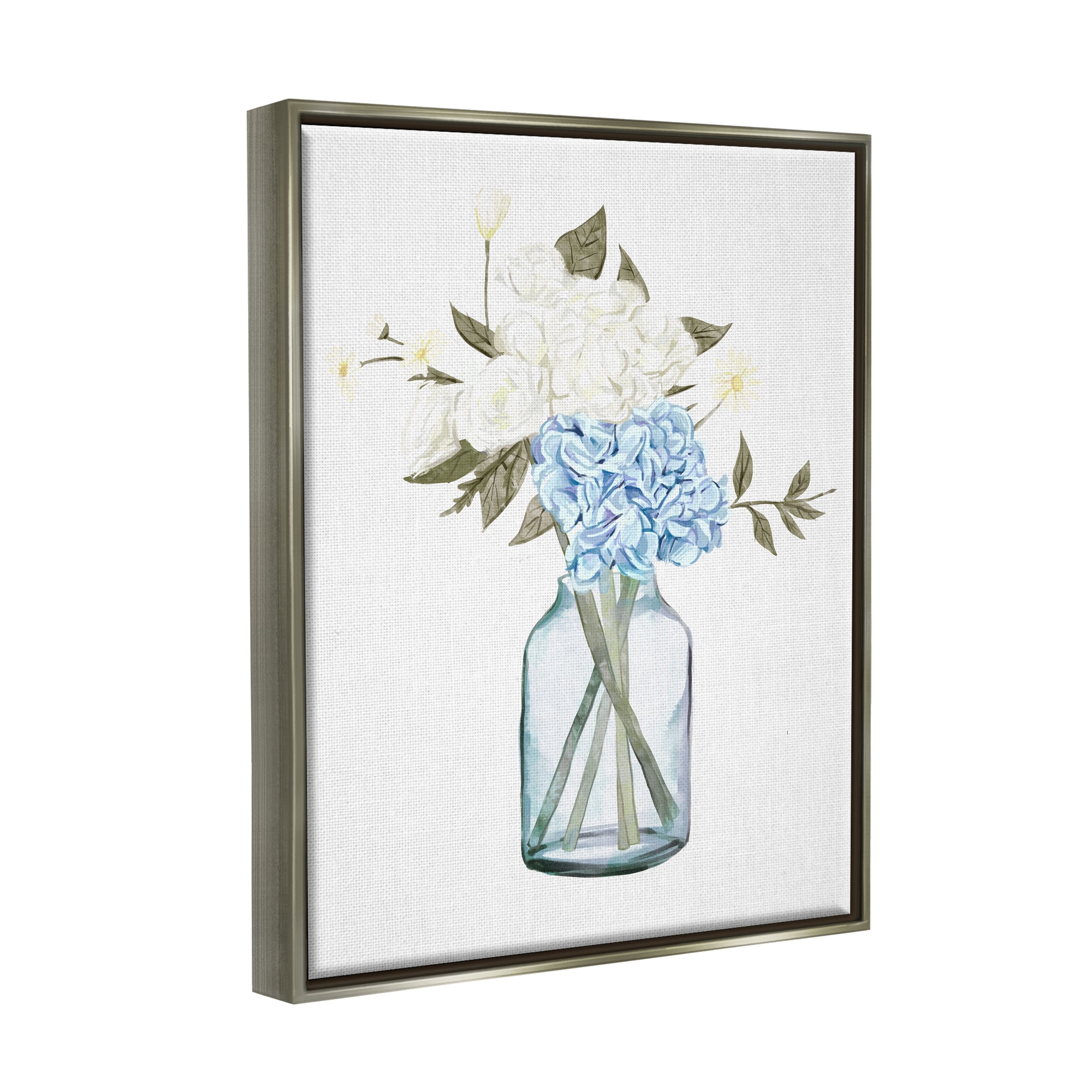Stupell Blue Hydrangea Bunches Vase Botanical & Floral Painting Gray Floater Framed Art Print Wall Art