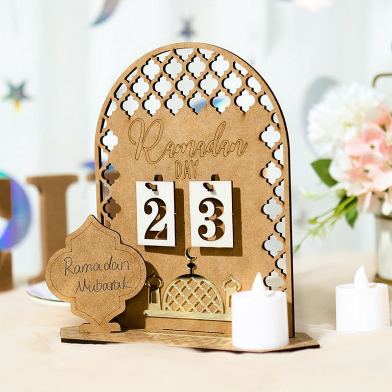 Wooden Ramadan Calendar to Personalize With Golden Bag, Eid