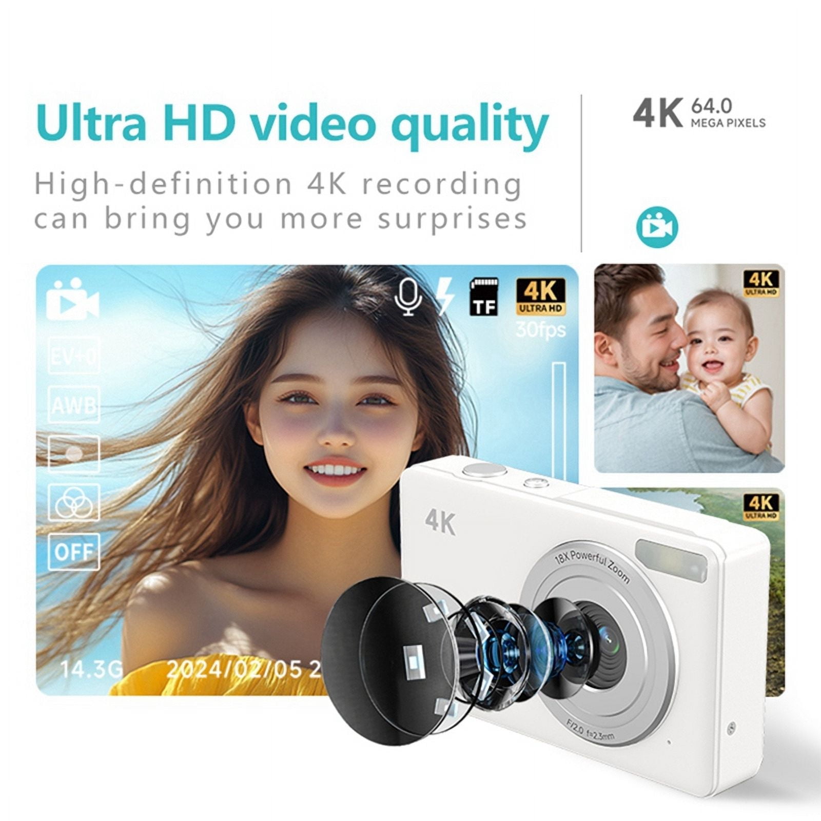 4K Digital Camera 2.88 Inch HD Display 18x Video Recorder Camera LED Fill Light 800mAh Battery Vlogging Camera Pink