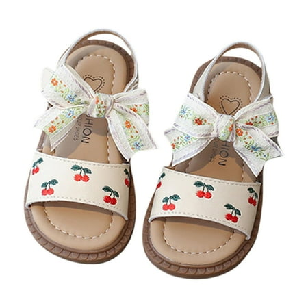 

ESASSALYY Baby Girls Bows Sandals Cherry Embroidered Summer Soft Sole Flats