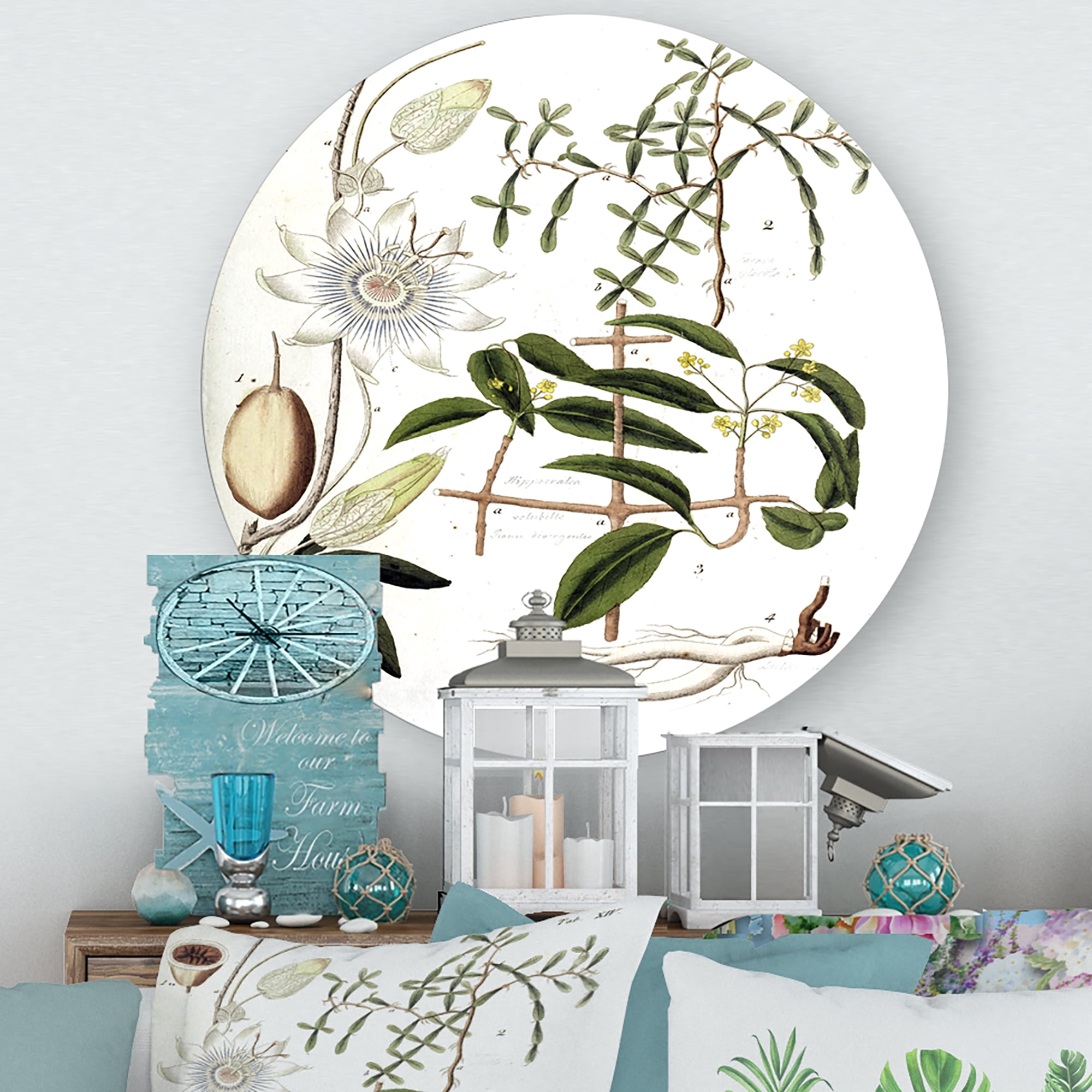 Designart 'Ancient Plant Life IV' Farmhouse Circle Metal Wall Art 23x23 - Disc of 23