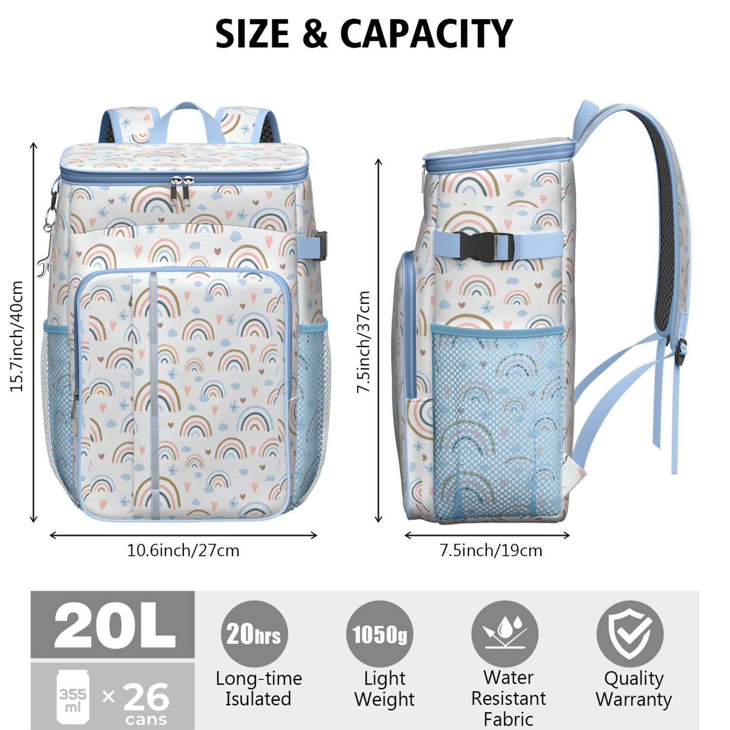 Travel Cooler Bag - Boho Bohemia Rainbow Camping Beer Cooler Backpack with Bottle Opener- Waterproof Insulated Picnic Backpacks - Cooler Bag for Beach