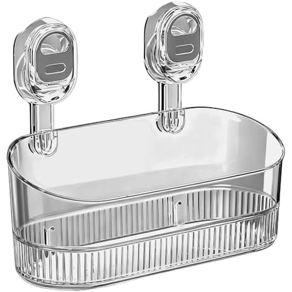 2026 New No-Drill Bathroom Suction Storage Box, Large Capacity Strong Load-Bearing Suction Cup Storage Rack with Drain Holes, Removable Shower Caddy Hanging Wall Mount Kitchen Organizer