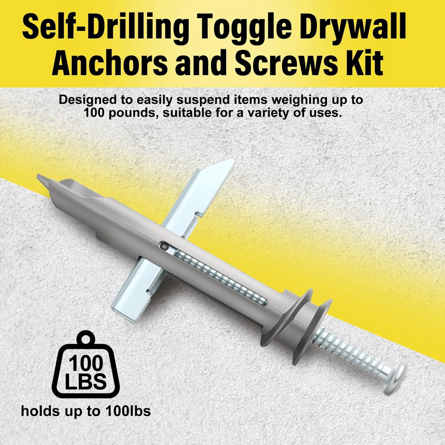 Self-Drilling Toggle Drywall Anchors and Screws Kit 25 Pack Heavy Duty Metal Anchors with #8 x 2-1/8 Inch Zinc Screws, Holds up to 100 Lbs, Drywall Toggle Bolts for Hollow Walls, Hanging