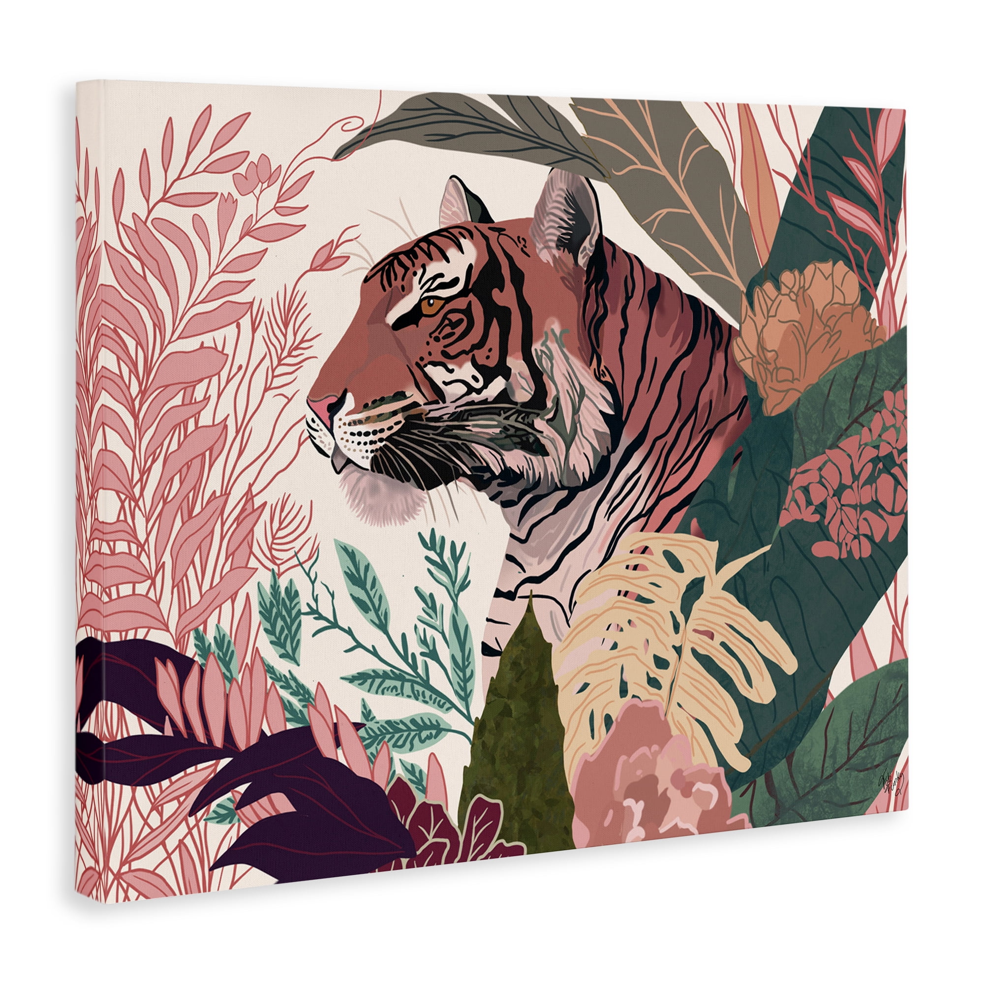 Stupell Industries Tiger Peeking from Leaves Animals & Insects Painting Gallery Wrapped Canvas Art Print Wall Art, 30 x 24