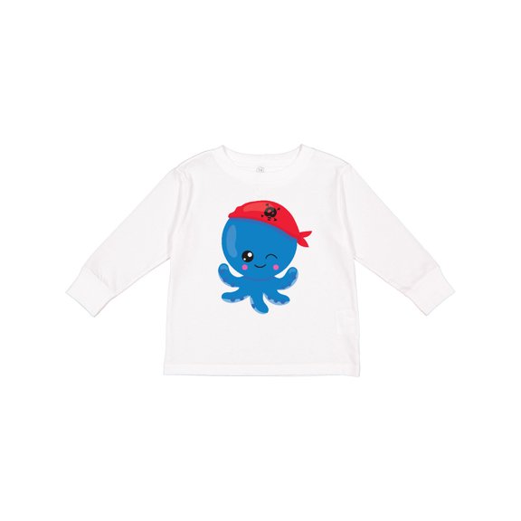 Inktastic Pirate Octopus, Blue Octopus With Red Pirate Hat Boys or Girls Long Sleeve Toddler T-Shirt