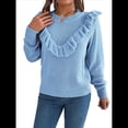 thumbnail image 3 of Suéter de Punto A Rayas para Mujer, Cuello Redondo, Larga, Holgado, para Otoño e Invierno Azul M, 3 of 10