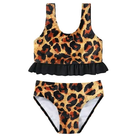 

Baby Swimsuit Ruffle Trim Girls Sleeveless Leopard 2 PCS Swimwear Children Newborn Spring Summer Leisure Soft Beach Vacation Children s Day Gift Bikini Bathing Suit