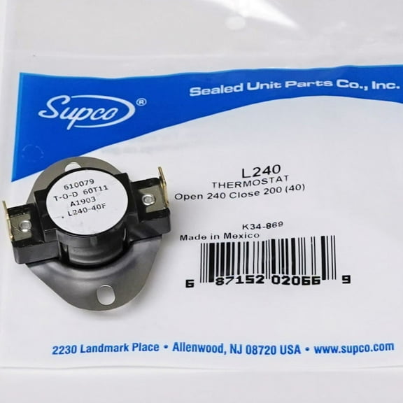 NEW L240 Supco Therm-O-Disc Fan and Limit Thermostat