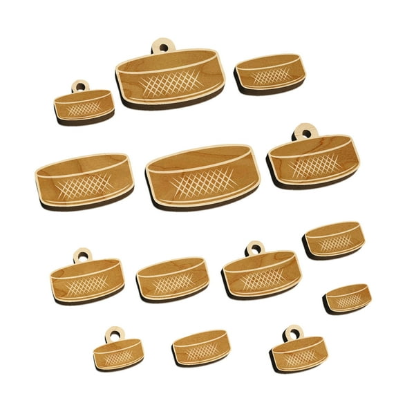 Detailed Ice Hockey Puck Sport Wood Mini Charms Shapes DIY Craft Jewelry - No Hole - 18mm (17pcs)