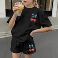 thumbnail image 4 of BFHHYA Girls 4th of July Sets 2-Piece Outfit Cherry Print Short Sleeve Top Loose Shorts Tween Casual Summer Set Size 3-15 Years, 4 of 5