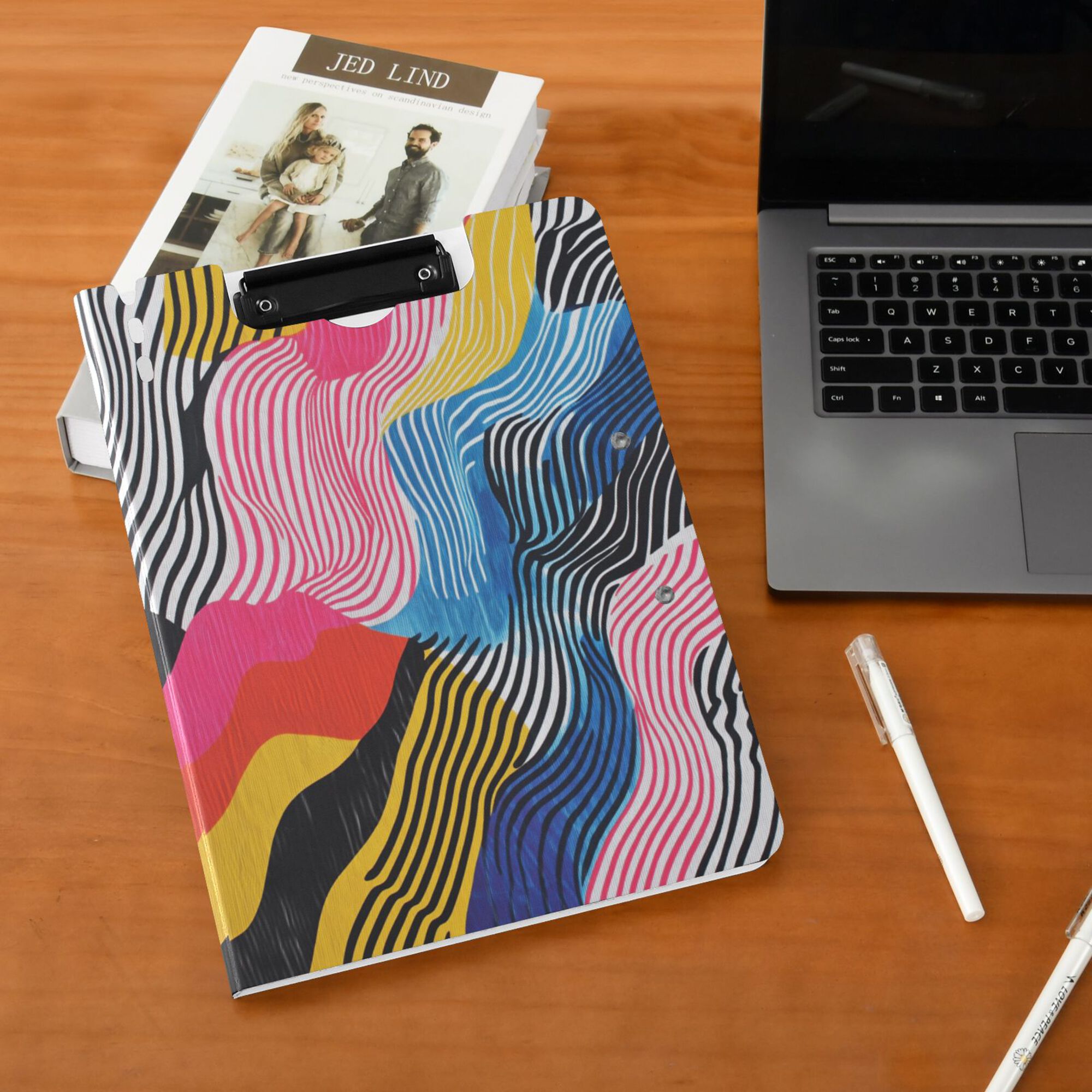 FORMRS A4 Clipboard Folder with Pen Holder Horizontal Foldable School Office Binder, Stripes Pattern