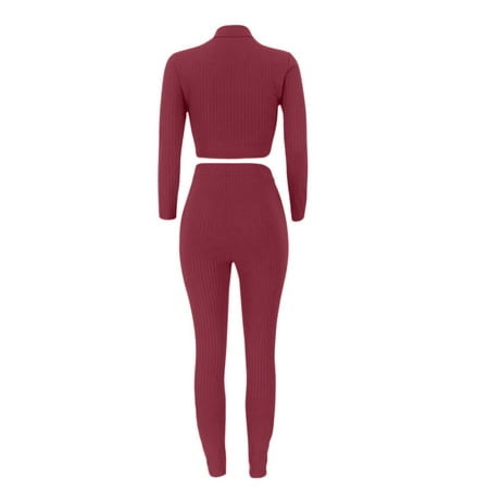 

Dadaria 2 Piece Outfits for Women Pants Sets Casual Solid Turtlene Long Sleeve Blouse Splice Trousers Sport Two Piece Outfit Wine S Female