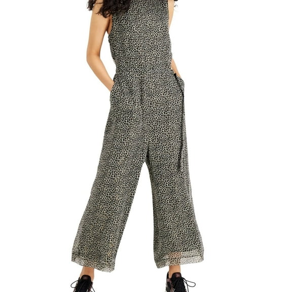 Michael Kors Womens Leopard Printed Jumpsuit, Brown, 2