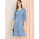 thumbnail image 5 of Vestido Camisero Con Cinturón Cuello Pico Botones Abajo Manga 3/4 Para Mujer Azul S, 5 of 7
