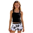 thumbnail image 4 of BOBOGOJP Girls Tankini Swimsuit Solid Ruched Side Square Neck Top with Tropical Printed Shorts 2 Piece Girls Bathing Suits Black for Size 12-13 Years, 4 of 4