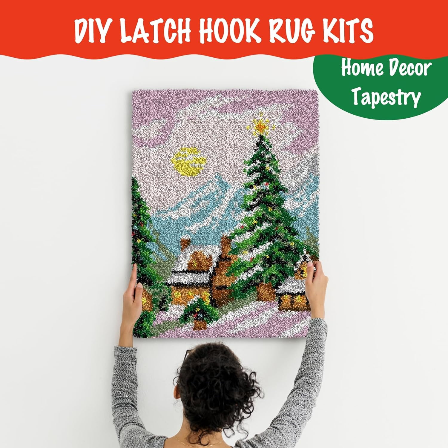 ShowNiceArt Latch Hook Kits for Kids and Adults, Christmas Tree | DIY Rug Making Kit for Home Decoration Festival Gifts Crocheting Crafts Carpet,19.7 * 15.0 inches