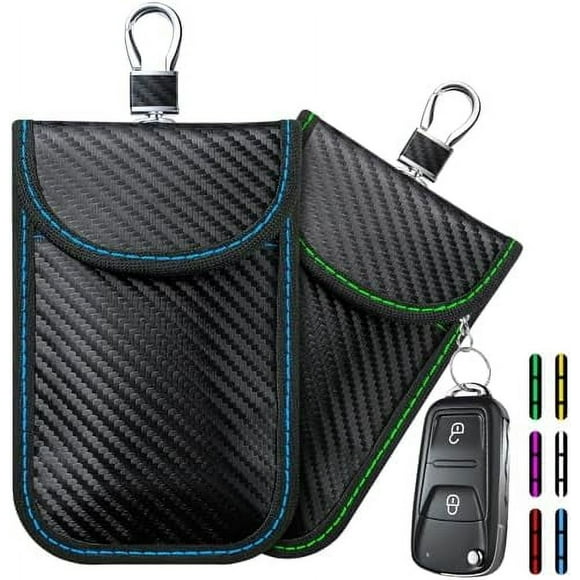 2024 Faraday Bag Key Protector, 2 Pack Signal Blocking RFID Key Fob Protector Pouch, Anti-Theft Car Security Cage (Green+Blue, Medium) Green+blue Medium