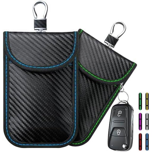 2024 Faraday Bag Key Protector, 2 Pack Signal Blocking RFID Key Fob Protector Pouch, Anti-Theft Car Security Cage (Green+Blue, Medium) Green+blue Medium
