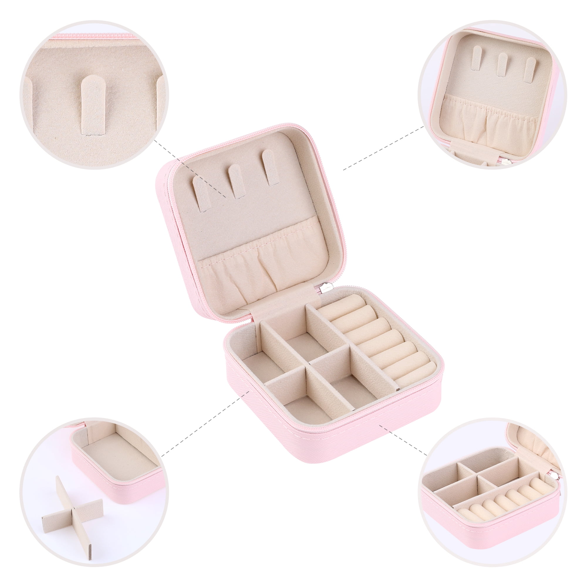 Unique Bargains Mini PU Leather Organizer Jewelry Box Storage Pink Letter C