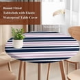 thumbnail image 4 of Navy Blue Pink Striped Round Tablecloth, Fitted Table Cover with Elastic for 55"-60" Round Tables, Gradient Horizontal Lines Table Cloth Outdoor Indoor Dinning Party Waterproof Tablecloths, 4 of 7