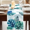 thumbnail image 3 of Table Runners 70 Inches Long Dress Scarves, Blue Teal Leaves Farmhouse Coffee/Dining/Kitchen Table Decor, Holiday Table Runner, Summer Botanical Watercolor Leaf 13x70 Inch, 3 of 9