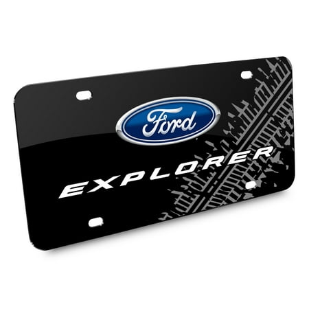 Ford Explorer Double Logo Tire Mark Black Acrylic License (Best Tires For 2019 Ford Explorer Xlt)