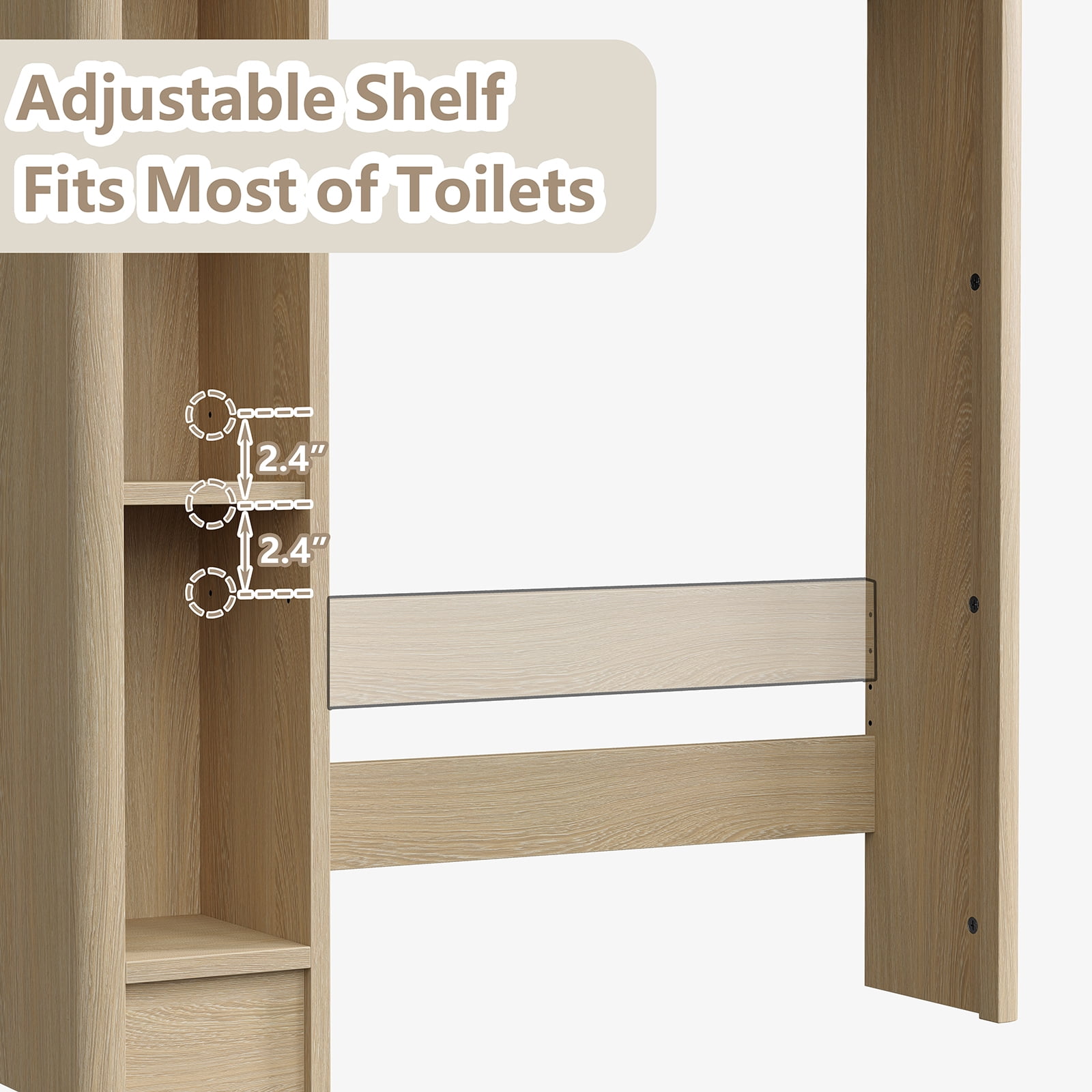 Funihold Over The Toilet Storage Cabinet, 31''W Modern Fluted Toilet Storage Cabinet with Toilet Paper Storage Holder & Adjustable Shelf for Bathroom, Natural Oak