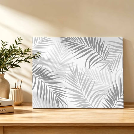 Summer Grey Palm Leaf Canvas Wall Art Country Tropical Botanical Gray Leaves Wall Art Prints Artwork Framed Canvas Ready to Hang Art Pictures for Study Living Dining Room Bedroom 20 x 16