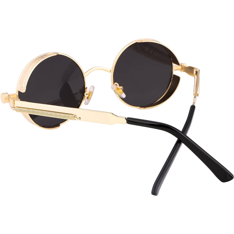 FEISEDY Retro Gothic Steampunk Sunglasses Round Metal Frame  display picture 1