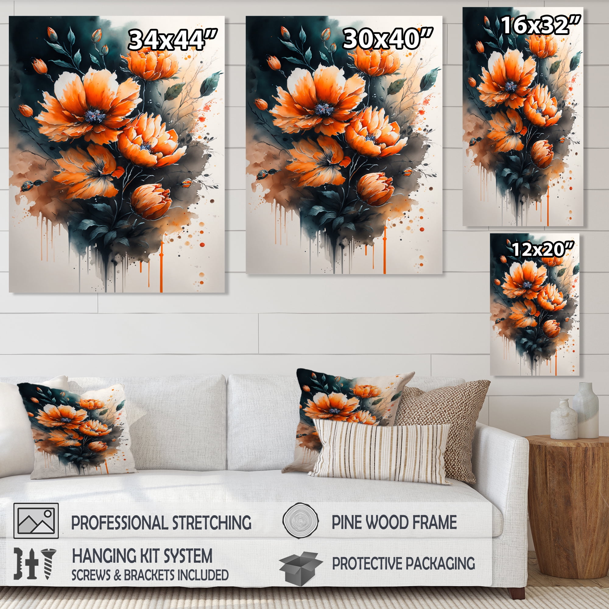 Designart Vibrant Orange Flower Bouquet Canvas Wall Art