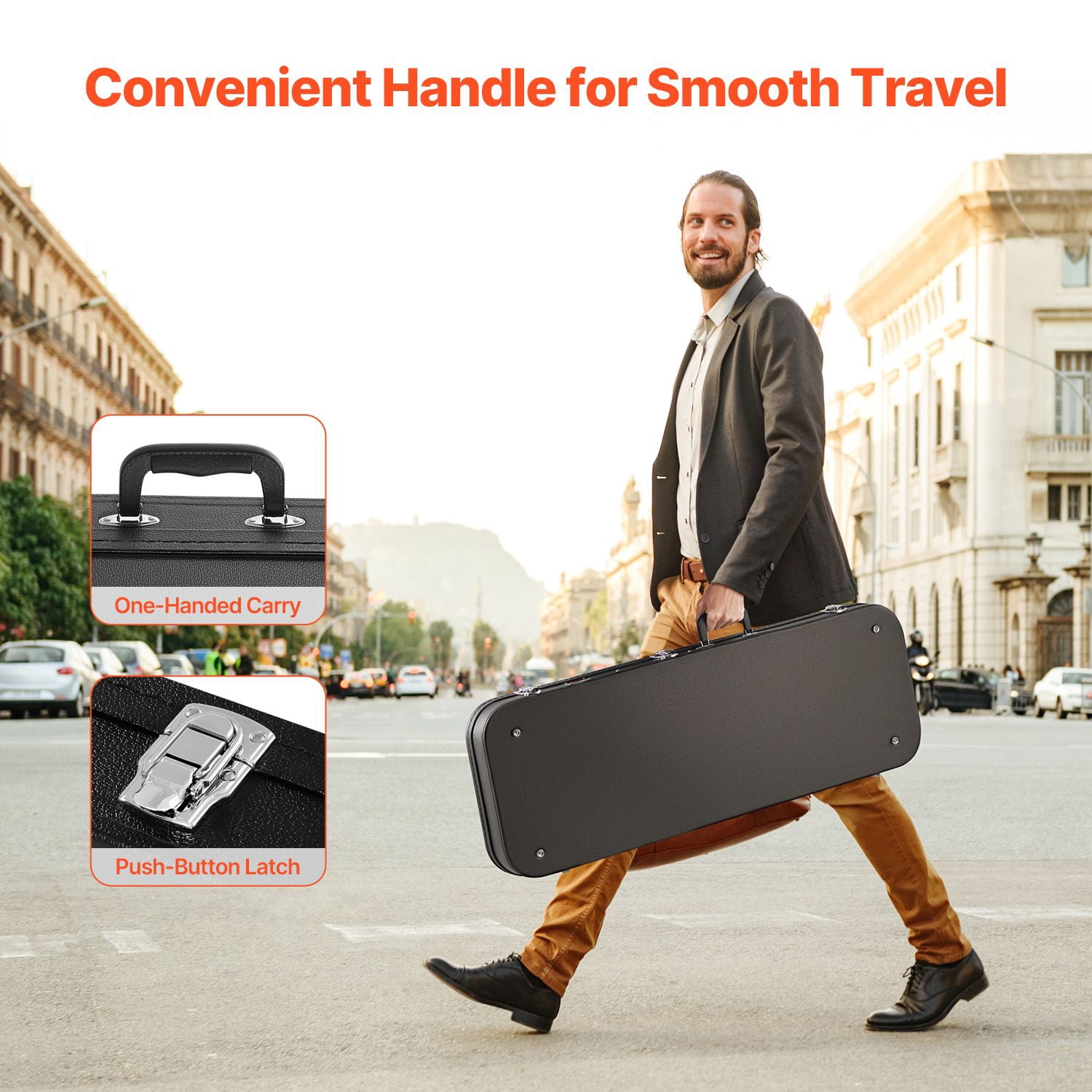 Electric Guitar Hard Case, 43.11 in Rectangular Guitar Hard Case, With Lock Latch Keys Handle, PVC Padding Soft Lining Water-Resistant Hard Shell Guitar Cases, for 39 in Electric Guitars, Black
