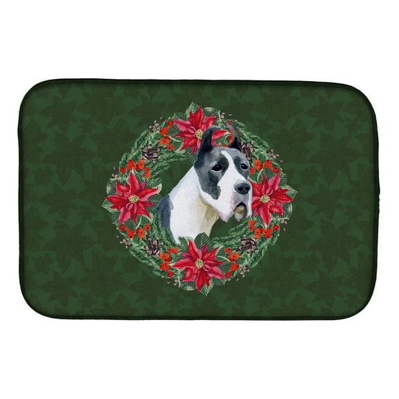 Harlequin Great Dane Poinsetta Wreath Dish Drying Mat
