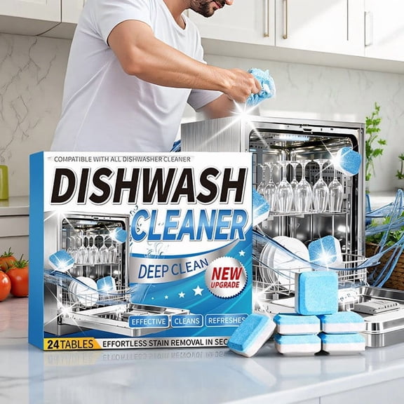 Gallickan 24 Count Dishwasher Cleaner Tablets, Deep Clean Deodorize, Removes Limescale Grease, Safe for All Brands and Septic Systems, Citric Formula