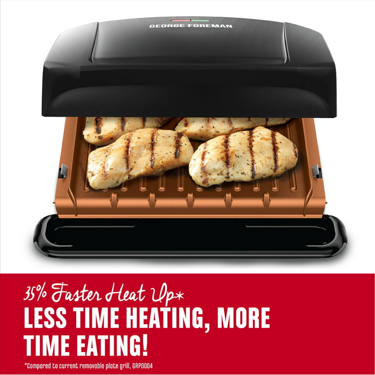 George Foreman Electric Indoor Grill and Panini Press, Black with Copper  Plates, Serves 2, Classic Plate, GRS040-Series