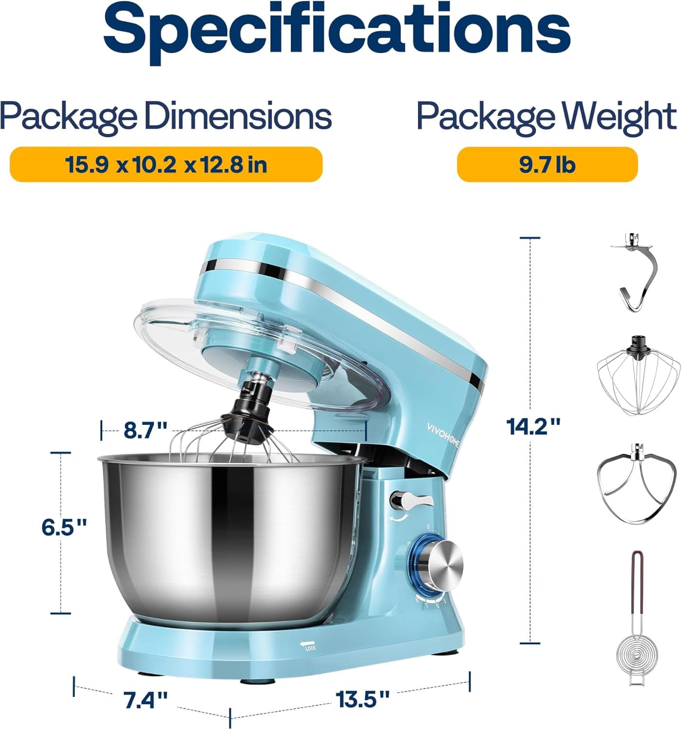 SPECSTAR 4.75 Quart Stand Mixer, 8 Speed Kitchen Electric Food Mixer, Household Stand Mixer for Baking, Cake, Bread with Beater, Dough Hook, Wire Whip and Egg Separator, Blue