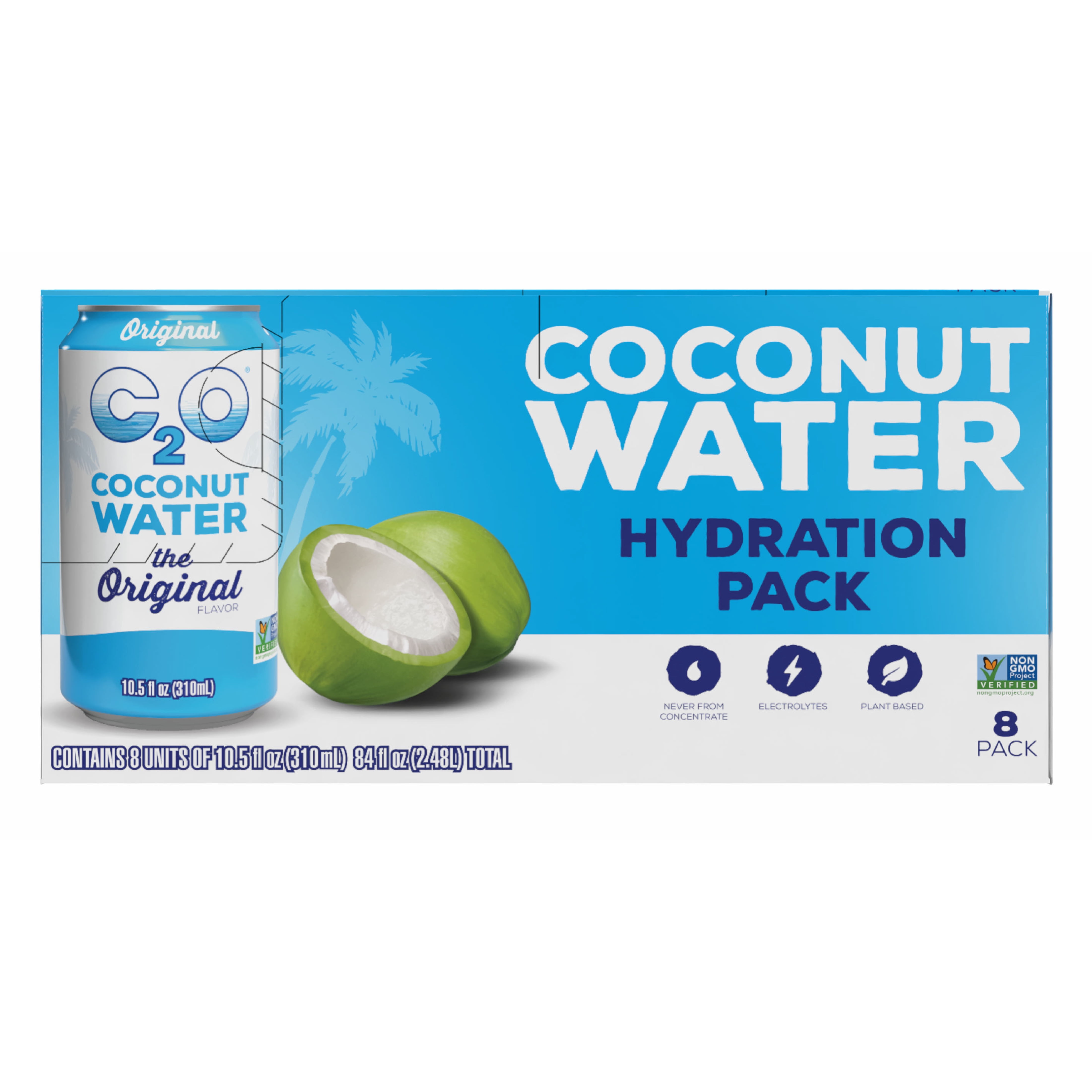C2O Pure Coconut Water, Coconut Water Hydration Pack, 10.5 fl oz, 8 Pack