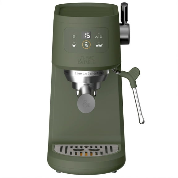 Thyme & Table Barista Mini Espresso Machine with 15-Bar Pressure and Steam Wand, Dusty Moss