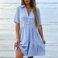 thumbnail image 4 of ClodeEU Women's Collared V Neck Short Sleeve Plaid Shirt Dress,Casual Button Cute Mini Dress Light Blue-Plaid,Women's Plus XXXL, 4 of 7
