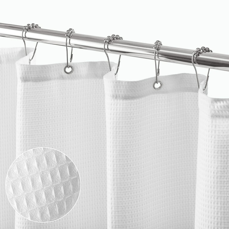 Mdesign Waffle Knit Shower Curtain Long Cotton Blend Bathroom Spa Quality Luxury Solid Color Cloth Curtains For Hyde Collection 72 X 96 White Com